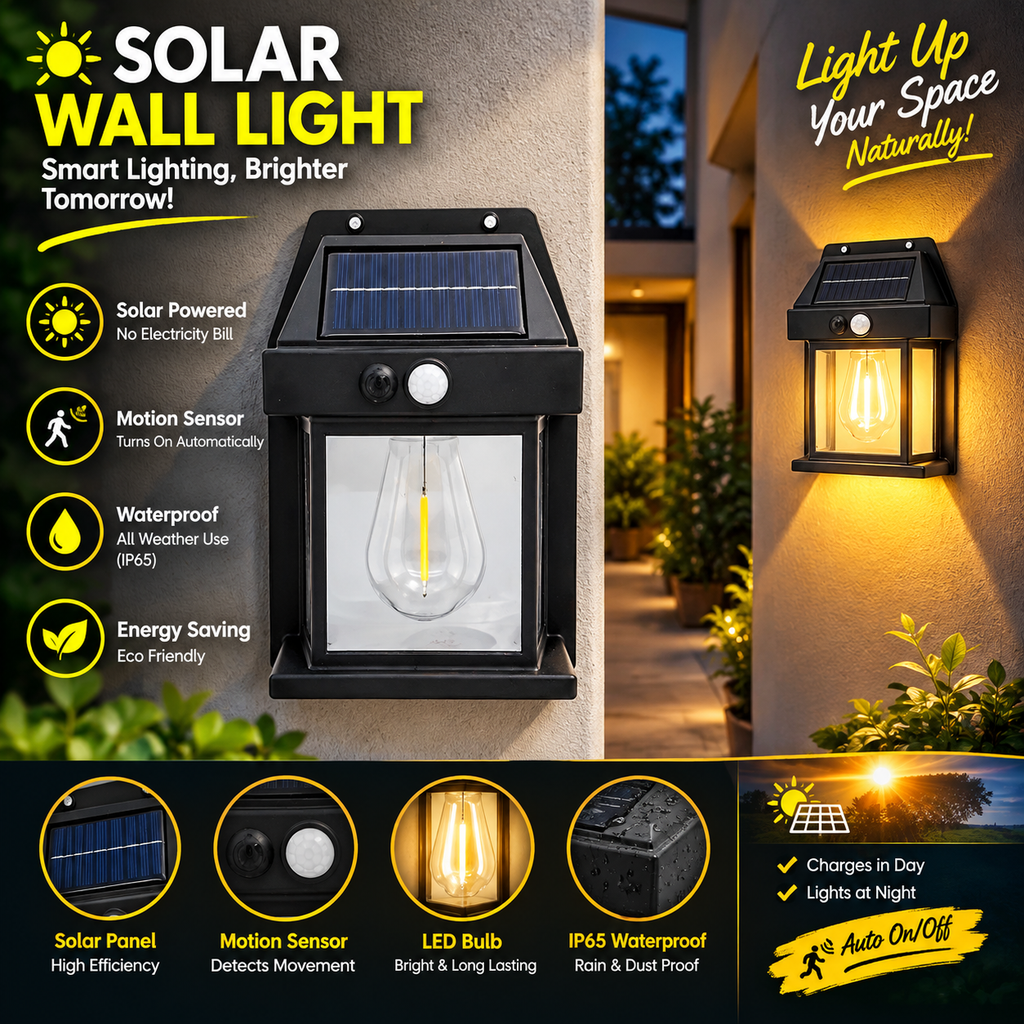 Solar Tungsten Filament Wall Lamp – Outdoor Intelligent Induction Light for Garden, Courtyard & Villa