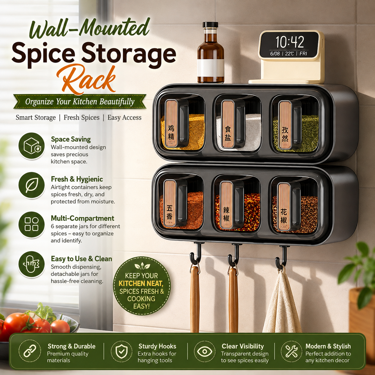 Wall Mounted Seasoning Box Condiment Containers Space Saving Storage Durable Transparent Kitchen Organizer