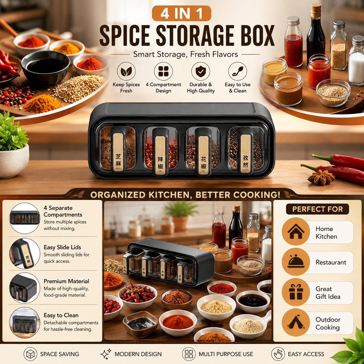 Wall Mounted Seasoning Box Condiment Containers Space Saving Storage Durable Transparent Kitchen Organizer