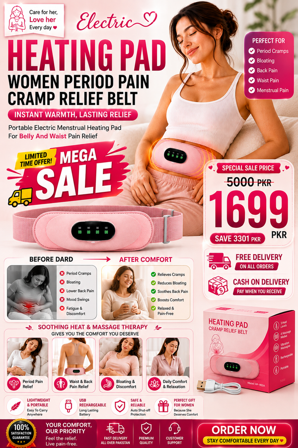Heating Pad Women Period Pain Cramp Relief Belt | Portable Electric Menstrual Heating Pad With 3 Heat Levels & 4 Massage Modes For Belly And Waist Pain Relief