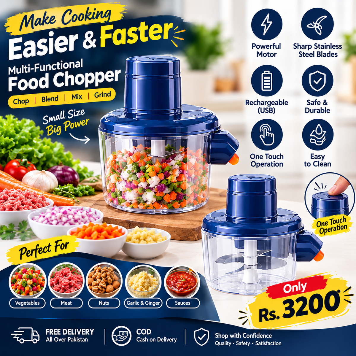Multi-Functional Vegetable & Fruit Chopper – Manual Food Cutter with Transparent Bowl for Garlic, Fruits, Vegetables & More
