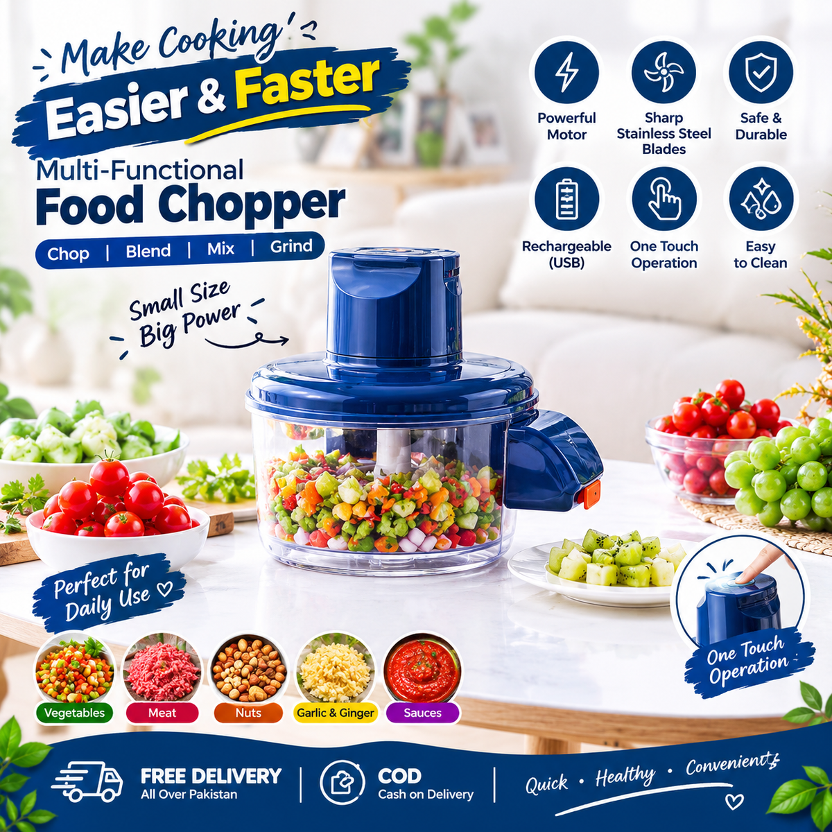 Multi-Functional Vegetable & Fruit Chopper – Manual Food Cutter with Transparent Bowl for Garlic, Fruits, Vegetables & More