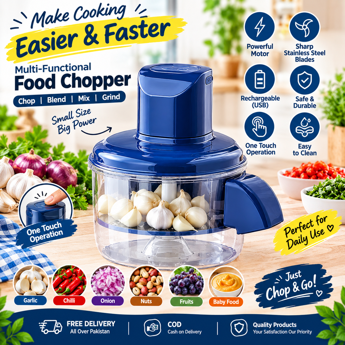 Multi-Functional Vegetable & Fruit Chopper – Manual Food Cutter with Transparent Bowl for Garlic, Fruits, Vegetables & More