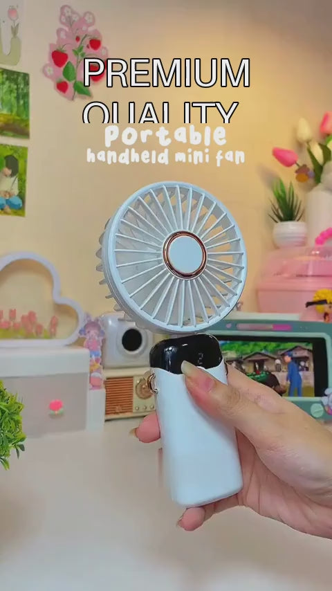 Digital Display Portable Mini Fan – 5-in-1 Multipurpose USB-C Rechargeable Handheld Fan - With Cable (Random Color)
